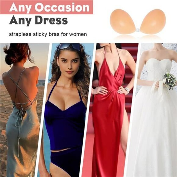 Sticky Strapless Push Up Bra Silicone Adhesive Invisible Backless Bra 2 Pack - Picture 3 of 7